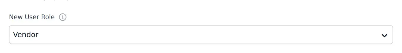 Form settings showing New User Role set to Vendor
